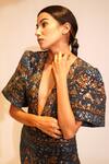Buy_Nikita Mhaisalkar_Blue Georgette Sequins Plunge Neck Aztec Print Bodycon Dress_Online_at_Aza_Fashions