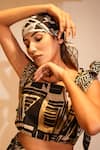 Nikita Mhaisalkar_Black Mul Silk Printed Aztec Patterns Square Neck And Embellished Crop Top _at_Aza_Fashions