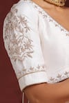Buy_Weaver Story_White Raw Silk Embroidery Zardozi V Neck Blouse _Online_at_Aza_Fashions