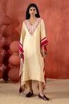 Amisha Kothari_Beige Cotton Silk Anika Printed Kaftan_at_Aza_Fashions