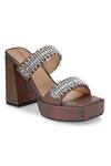 Anaar_Brown Faux Leather Bijou Embellished Platform Heels_Online_at_Aza_Fashions