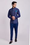 Buy_Bubber Couture_Blue Silk Embroidery Cobalt Motif Print Bundi Jacket _Online_at_Aza_Fashions