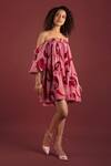 Buy_Style Junkiie_Pink Crepe Off-shoulder Sorbet Paisley Off Dress _Online_at_Aza_Fashions