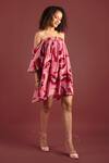 Shop_Style Junkiie_Pink Crepe Off-shoulder Sorbet Paisley Off Dress _Online_at_Aza_Fashions