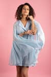 Style Junkiie_Blue Crepe Collared Breezy Kaftan Romper _at_Aza_Fashions