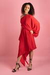 Buy_Style Junkiie_Red Crepe One Shoulder Midi Dress  _Online_at_Aza_Fashions