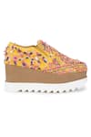 Shop_Anaar_Yellow Embroidered Kaleidoscope Sneaker Wedges _Online_at_Aza_Fashions