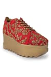 Buy_Anaar_Red Embroidered Heirloom Signature Sneaker Wedges_Online_at_Aza_Fashions