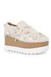 Buy_Anaar_Beige Moss Crepe Paradise Signature Embroidered Sneaker Wedges_Online_at_Aza_Fashions