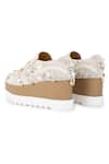 Shop_Anaar_Beige Moss Crepe Paradise Signature Embroidered Sneaker Wedges_at_Aza_Fashions
