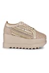 Shop_Anaar_Gold Embroidered Gatsby Sneaker Wedges_Online_at_Aza_Fashions