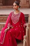 Buy_Ajiesh Oberoi_Pink Velvet Embroidered Dori Round Kalidar Kurta Gharara Set _Online_at_Aza_Fashions