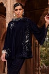 Shop_Ajiesh Oberoi_Blue Velvet Embroidery Bandeau Neck Top And Flared Pant Set _Online_at_Aza_Fashions
