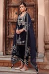 Shop_Ajiesh Oberoi_Blue Velvet Embroidered Dori Round Short Kurta Set _Online_at_Aza_Fashions