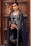 Ajiesh Oberoi_Blue Velvet Embroidered Dori Round Short Kurta Set _at_Aza_Fashions