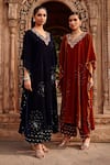 Ajiesh Oberoi Blue Velvet Embroidery Kaftan And Pant Set Online at Aza Fashions Ajiesh Oberoi_Blue Velvet Embroidery Kaftan And Pant Set _Online_at_Aza_Fashions
