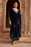 Buy Ajiesh Oberoi Blue Velvet Embroidery Kaftan And Pant Set Online at Aza Fashions Buy_Ajiesh Oberoi_Blue Velvet Embroidery Kaftan And Pant Set _Online_at_Aza_Fashions