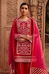 Buy_Ajiesh Oberoi_Pink Velvet Embroidered Thread Round Short Kurta Gharara Set _Online_at_Aza_Fashions