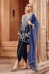 Ajiesh Oberoi_Blue Velvet Embroidered Dori V Neck Kurta Dhoti Pant Set _Online_at_Aza_Fashions