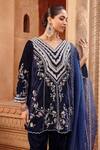 Buy_Ajiesh Oberoi_Blue Velvet Embroidered Dori V Neck Kurta Dhoti Pant Set _Online_at_Aza_Fashions