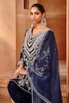 Shop_Ajiesh Oberoi_Blue Velvet Embroidered Dori V Neck Kurta Dhoti Pant Set _Online_at_Aza_Fashions