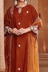 Ajiesh Oberoi_Gold Cotton Silk Embroidered Thread Round Straight Kurta Set _Online_at_Aza_Fashions