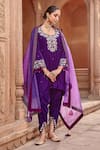 Ajiesh Oberoi_Purple Velvet Embroidered Floral Cutwork Kurta Dhoti Pant Set _Online_at_Aza_Fashions