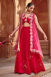 Buy_Ajiesh Oberoi_Pink Velvet, Organza Sequins, Beads V-neck Embroidered Cape And Sharara Set _Online_at_Aza_Fashions