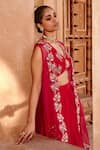 Shop_Ajiesh Oberoi_Pink Velvet, Organza Sequins, Beads V-neck Embroidered Cape And Sharara Set _Online_at_Aza_Fashions