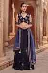Shop_Ajiesh Oberoi_Blue Velvet, Organza Sequins, Beads, Embroidery V-neck Hand Cape And Sharara Set _Online_at_Aza_Fashions