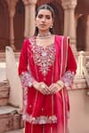 Ajiesh Oberoi_Pink Cotton Silk Embroidered Dori Notched Kurta Gharara Set _Online_at_Aza_Fashions
