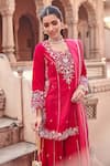 Buy_Ajiesh Oberoi_Pink Cotton Silk Embroidered Dori Notched Kurta Gharara Set _Online_at_Aza_Fashions