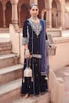Buy_Ajiesh Oberoi_Blue Organza, Cotton, Silk Embroidery, Gota Patti, Dori Work Kurta Gharara Set _Online_at_Aza_Fashions