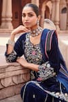 Ajiesh Oberoi_Blue Organza, Cotton, Silk Embroidery, Gota Patti, Dori Work Kurta Gharara Set _at_Aza_Fashions