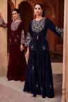 Ajiesh Oberoi Blue Velvet Sequins, Beads Round Neck Embroidered Jacket And Sharara Set Online at Aza Fashions Ajiesh Oberoi_Blue Velvet Sequins, Beads Round Neck Embroidered Jacket And Sharara Set _Online_at_Aza_Fashions