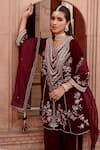 Ajiesh Oberoi_Wine Velvet Embroidered Dori V Neck Kurta Dhoti Pant Set _Online_at_Aza_Fashions