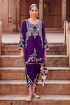 Ajiesh Oberoi_Purple Velvet Embroidered Dori Round Short Kurta Set _Online_at_Aza_Fashions