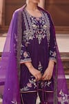 Shop_Ajiesh Oberoi_Purple Velvet Embroidered Dori Round Short Kurta Set _Online_at_Aza_Fashions