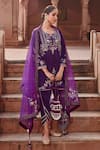 Ajiesh Oberoi_Purple Velvet Embroidered Dori Round Short Kurta Set _at_Aza_Fashions