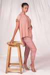 Seesa_Pink Organza, Silk Embroidery High Neck Sleeve Top _Online_at_Aza_Fashions