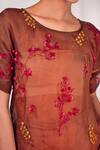 Seesa_Brown Organza, Silk Embroidery Round Neck Top _Online_at_Aza_Fashions