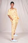 Shop_Seesa_Cream Crepe Silk Printed Moss V Neck Jumpsuit_at_Aza_Fashions