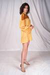 Buy_Seesa_Yellow Crepe Silk Embroidery Floral Band Collar Applique Dress _Online_at_Aza_Fashions