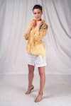 Seesa_Yellow Organza Silk Plain Applique Shirt Collar Sheer Side _Online_at_Aza_Fashions