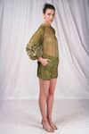 Buy_Seesa_Green Organza, Silk Applique Bandeau Neck Sheer Sleeve Top _Online_at_Aza_Fashions