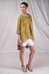 Seesa_Green Linen Collared Floral Print Top _Online_at_Aza_Fashions