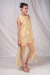 Seesa_Cream Organza Silk Printed Floral Round Layered Dress _Online_at_Aza_Fashions