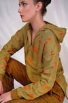 Buy_Seesa_Green Chiffon Silk Printed Floral V Neck Hoodie _Online_at_Aza_Fashions