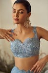Shop_Sanjana Reddy Designs_Blue Falling Raw Silk Floral, Sequin Sweetheart Embroidered Lehenga And Blouse Set_Online_at_Aza_Fashions