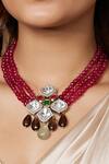 Joules by Radhika_Red Polki, Quartz, Agate Beads Embellished Necklace_Online_at_Aza_Fashions